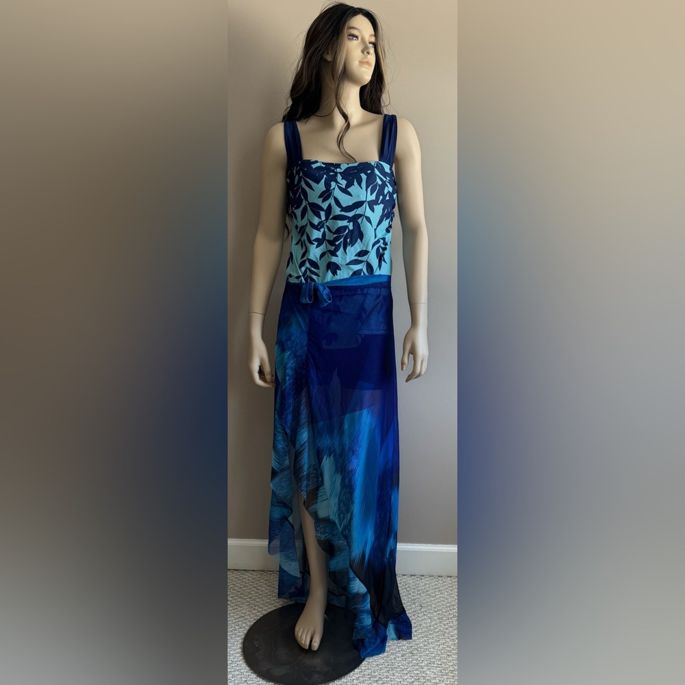 Blue green swimwear sarong cover up